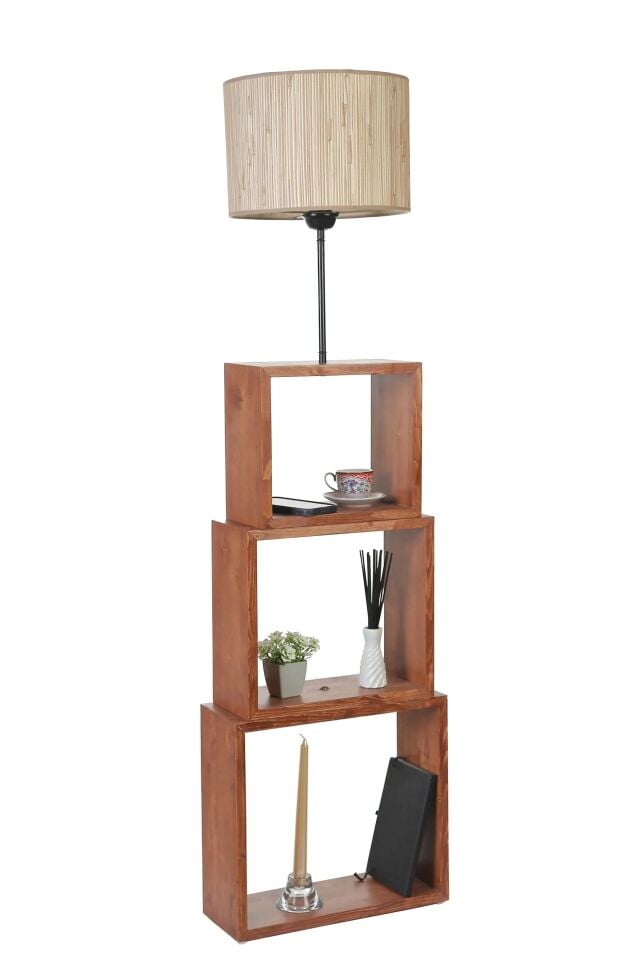 Puzzle Ceviz Silindir Bambu 09 Abajurlu Lambader 
