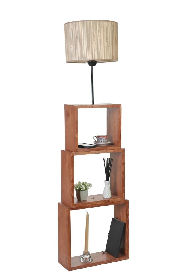 Puzzle Ceviz Silindir Bambu 09 Abajurlu Lambader 
