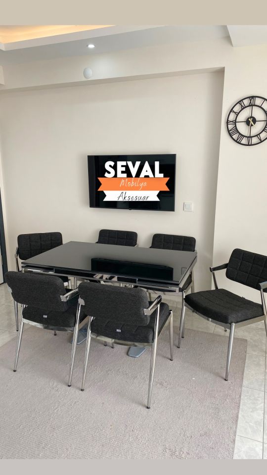 Siyah X Açılır Masa + Klas Sandalye Takımı (Krom Kaplama)