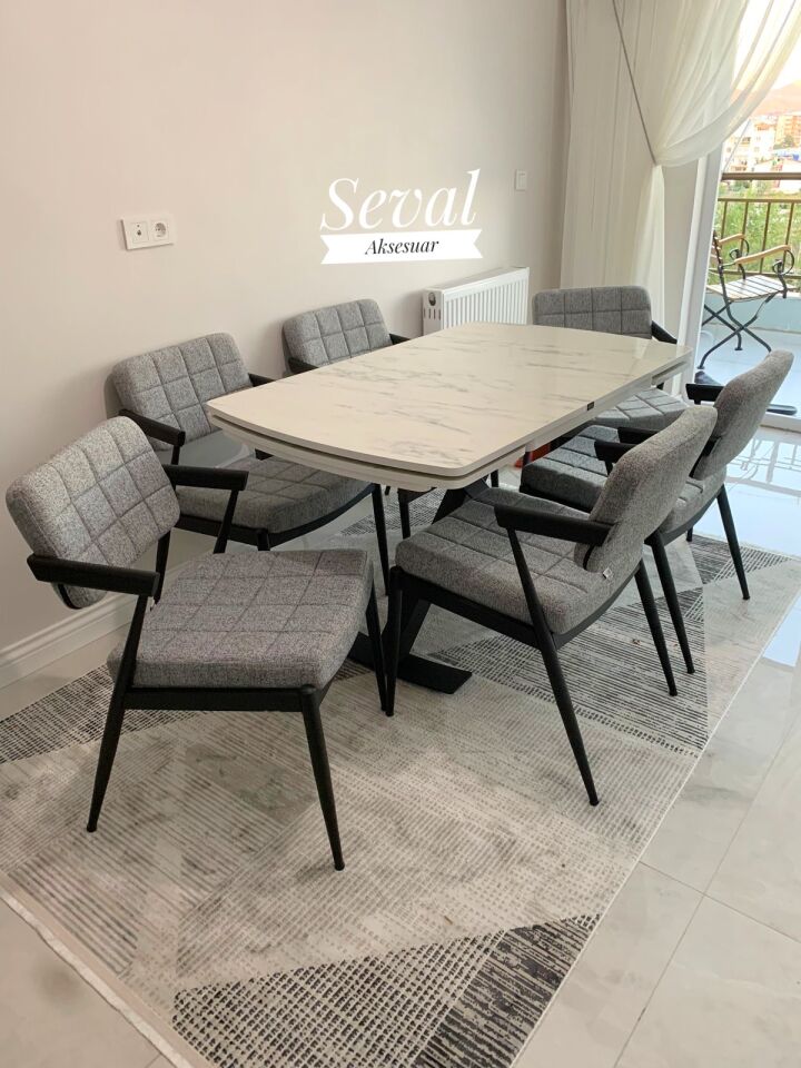 Marmo Gold Açılır Masa + Klas Sandalye Takımı
