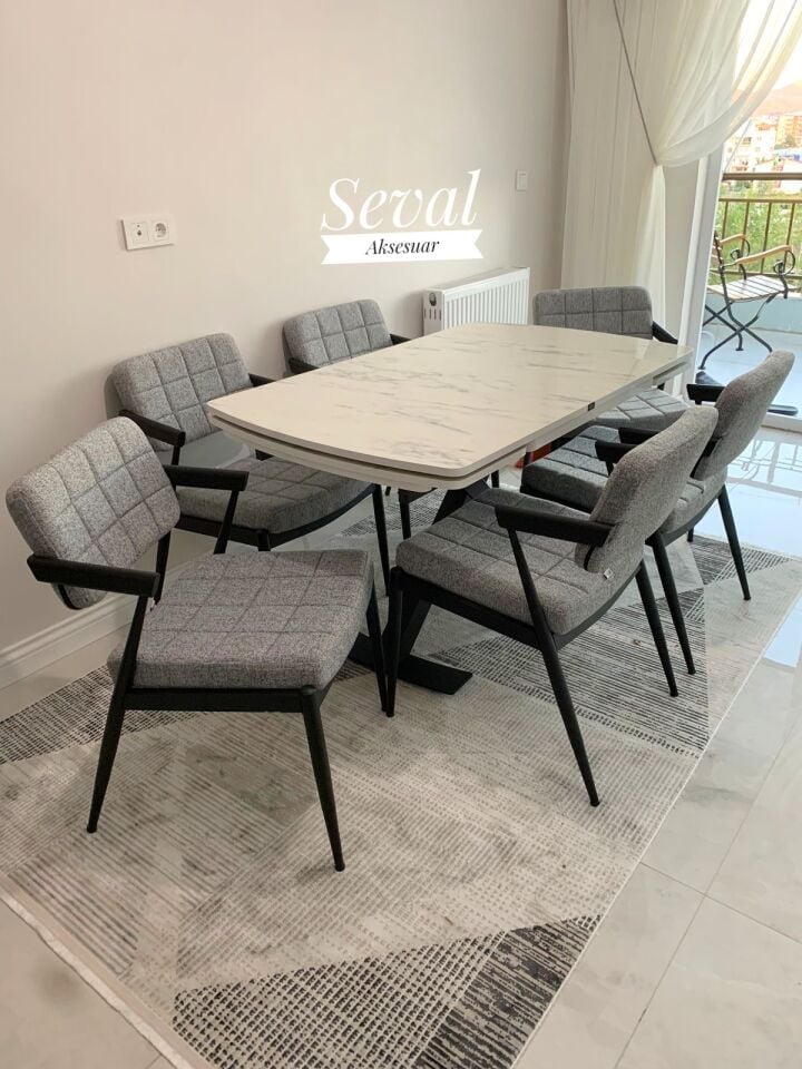 Marmo Gold Açılır Masa + Klas Sandalye Takımı