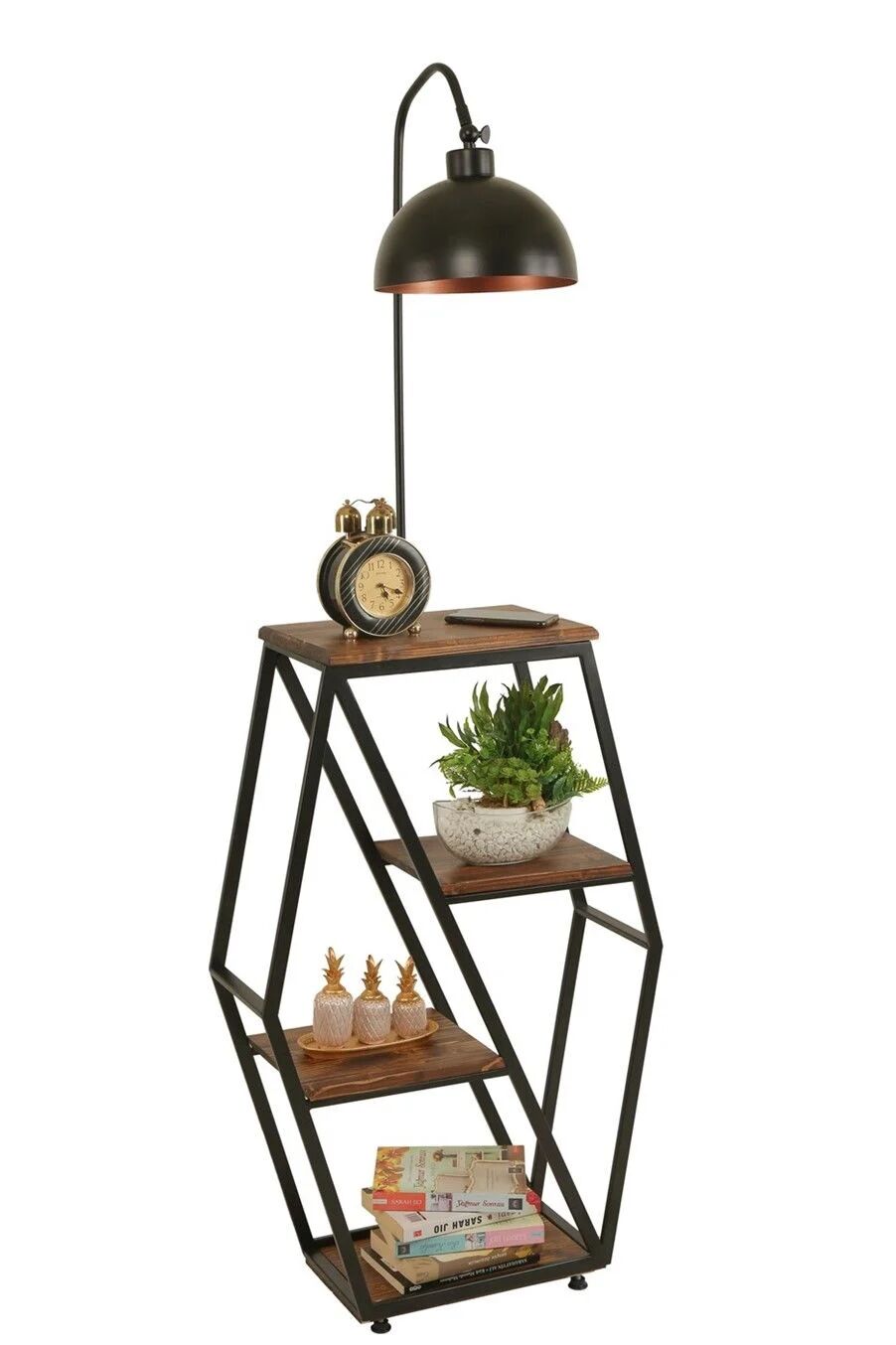Sembol Ceviz Sehpalı Retro 3 Başlıklı Lambader