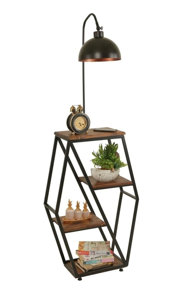 Sembol Ceviz Sehpalı Retro 3 Başlıklı Lambader 