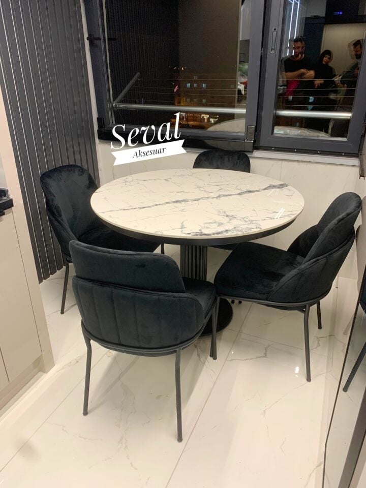 Porselen Poyraz Masa + Buse Sandalye Takımı