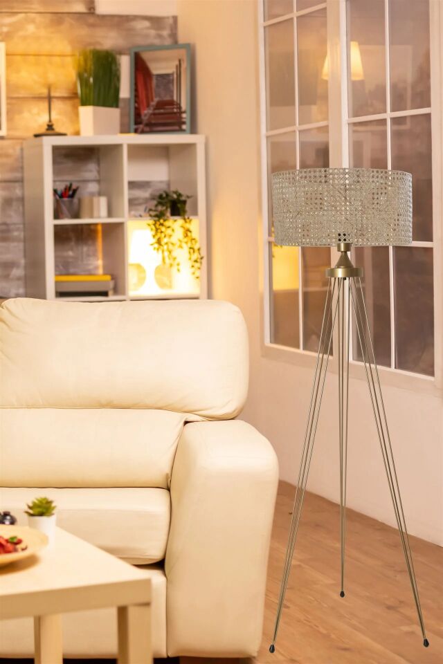 Star Eskitme Silindir Rattan Abajurlu Lambader 