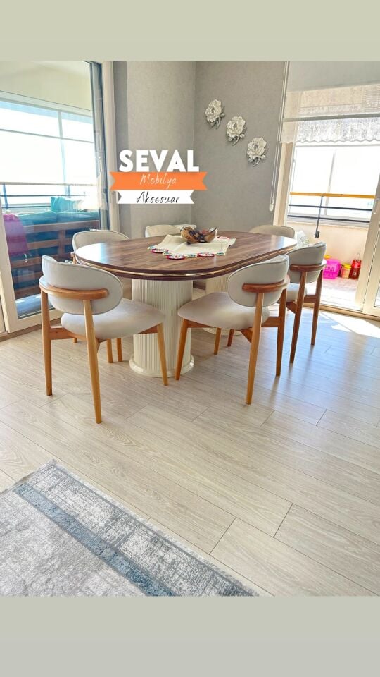 Sütun Naturel Masa + Polo Sandalye Takımı
