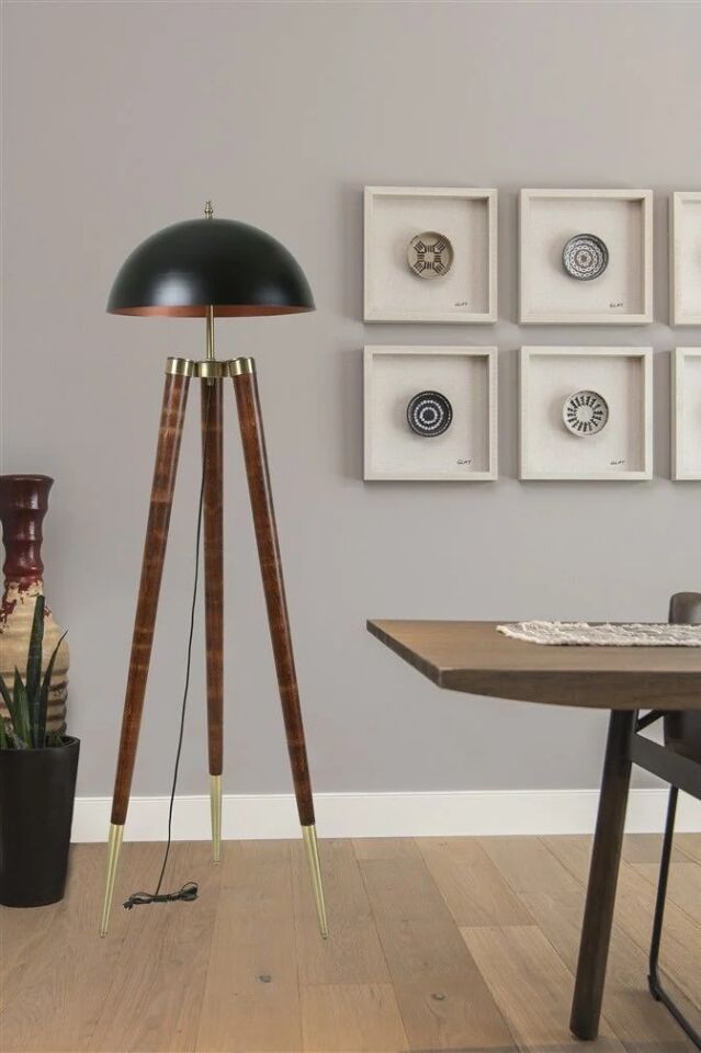 Stil Ceviz Siyah Büyük Retro Başlıklı Lambader 