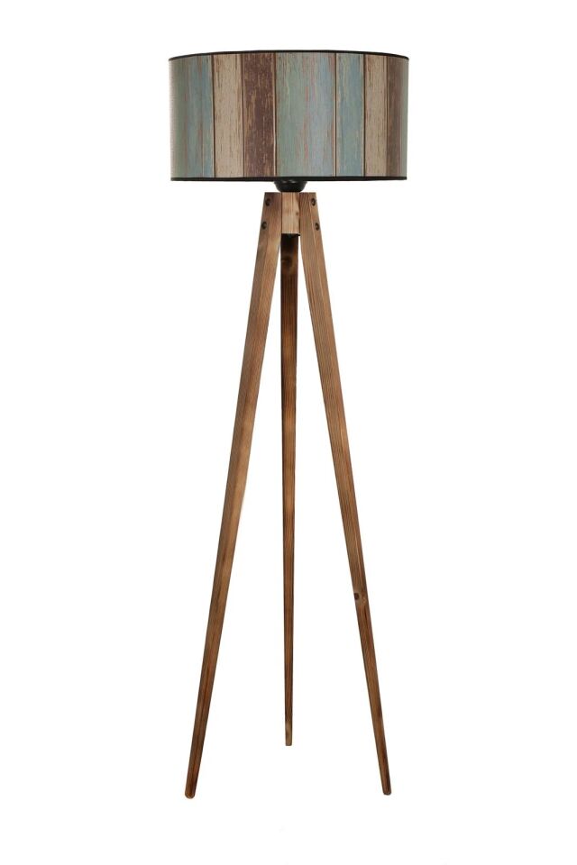 Tripod Yanık Silindir Renkli Abajurlu Lambader 