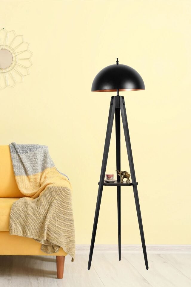Tripod Siyah Sehpalı Retro 3 Başlıklı Lambader 