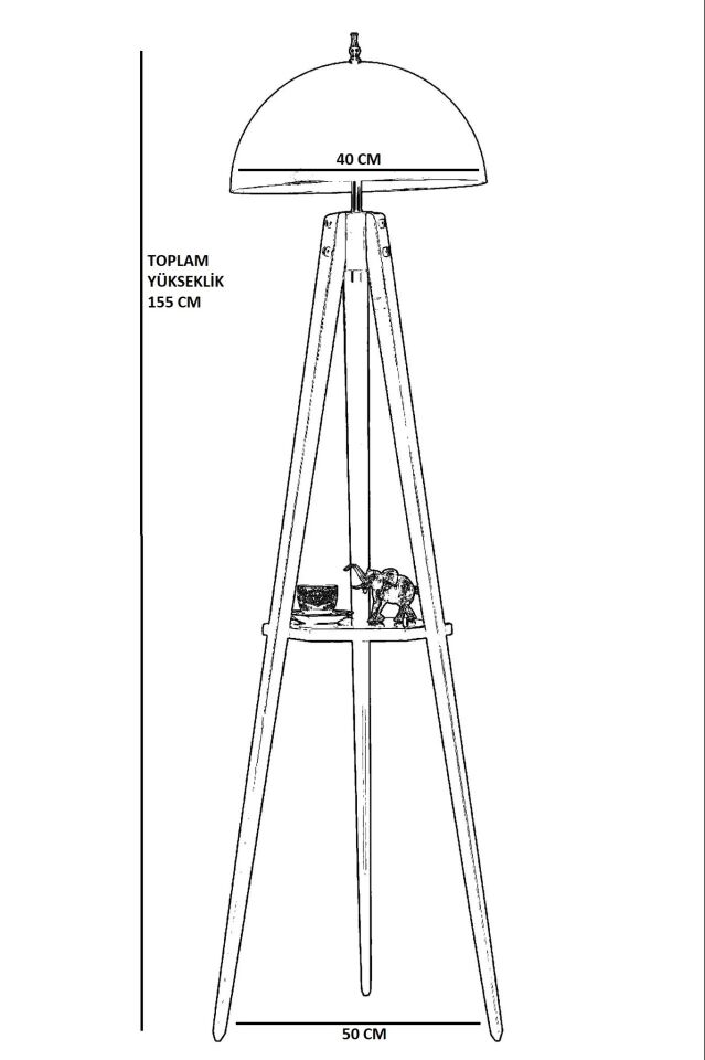 Tripod Siyah Sehpalı Retro 3 Başlıklı Lambader 