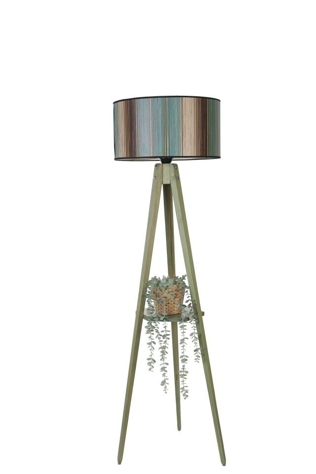 Tripod Yeşil Sehpalı Silindir Renkli Abajurlu Lambader 
