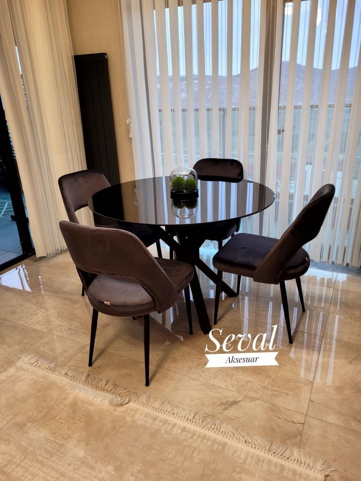 Füme Cam Yıldız Masa + Soft Sandalye Takımı