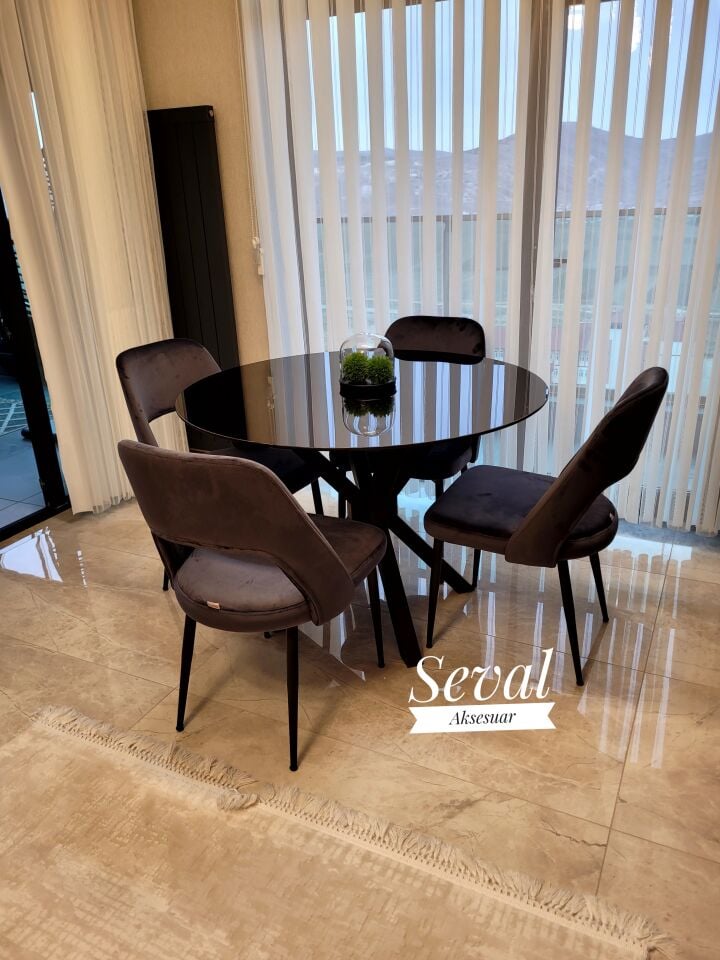 Füme Cam Yıldız Masa + Soft Sandalye Takımı