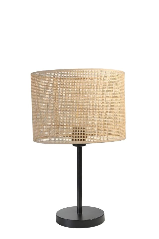 Örgülü Rattan Abajurlu Masa Lambası Siyah 