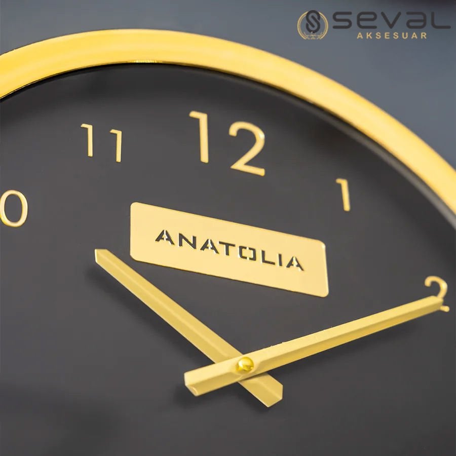 40 CM Gold Metal Camlı Duvar Saati,Metal Camlı Duvar Saati