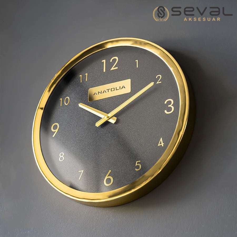 40 CM Gold Metal Camlı Duvar Saati,Metal Camlı Duvar Saati
