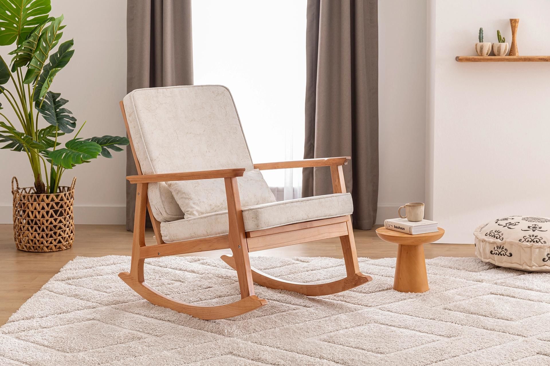 İskandinav Krem - Naturel Sallanan Sandalye