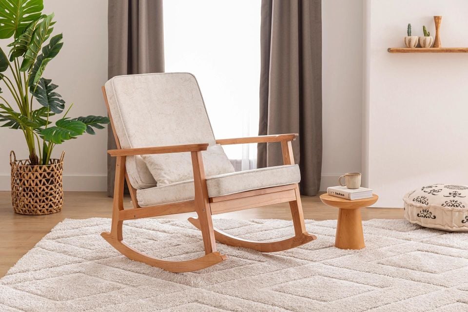 İskandinav Krem - Naturel Sallanan Sandalye
