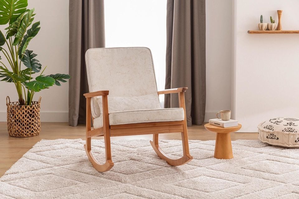 İskandinav Krem - Naturel Sallanan Sandalye