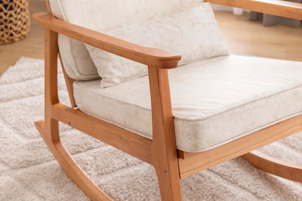 İskandinav Krem - Naturel Sallanan Sandalye