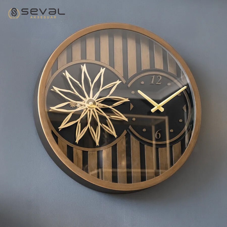 60 CM Metal Eskitme Örüntülü Pervane Çarklı Camlı Duvar Saati,Metal Salon Ofis Duvar Saati 