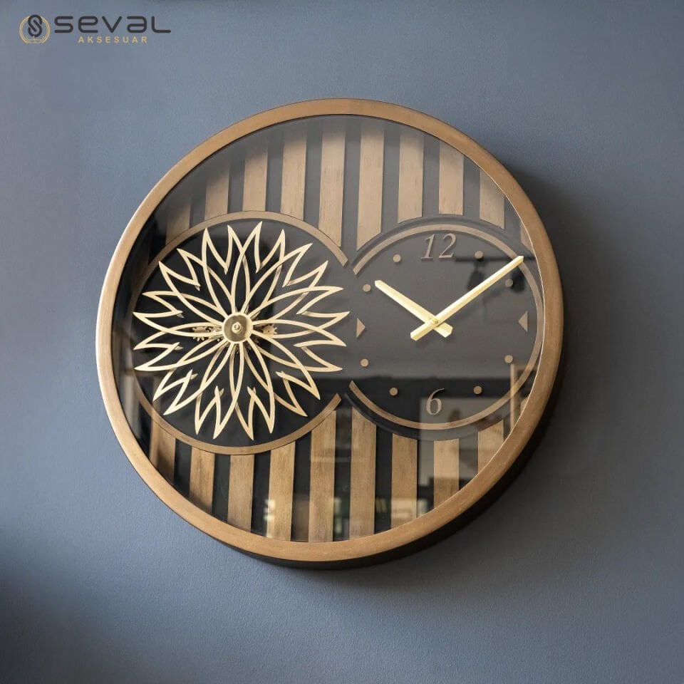 60 CM Metal Eskitme Örüntülü Pervane Çarklı Camlı Duvar Saati,Metal Salon Ofis Duvar Saati 
