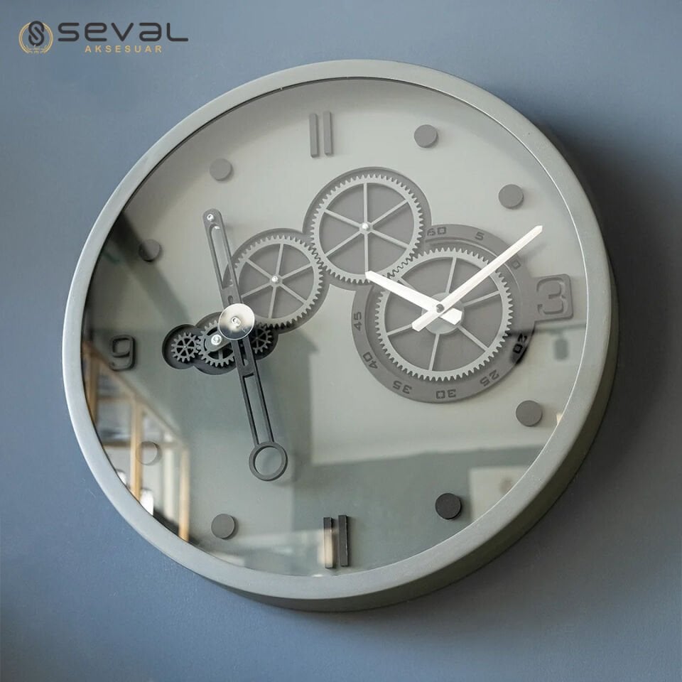 60 CM Metal Eskitme-Hâki Renkli Elektronik Sarkaçlı Çarklı Camlı Duvar Saati,Metal Salon Ofis Duvar Saati 