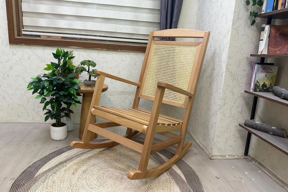 Veranda Hasırlı Naturel Sallanan Sandalye