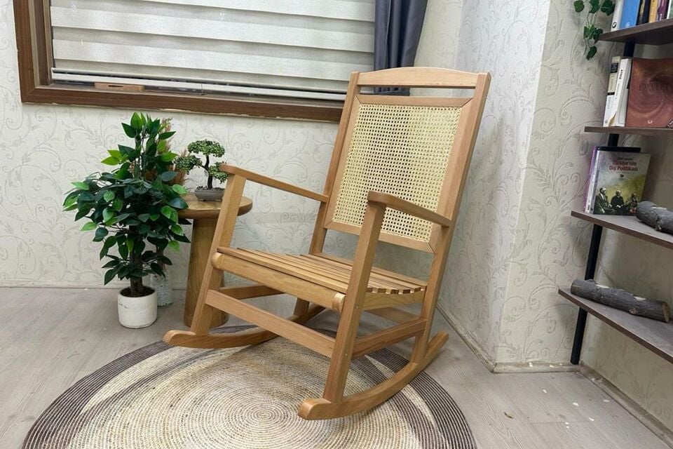 Veranda Hasırlı Naturel Sallanan Sandalye