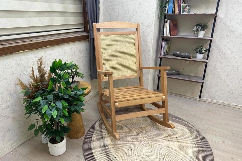 Veranda Hasırlı Naturel Sallanan Sandalye