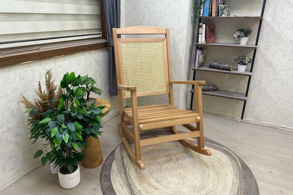 Veranda Hasırlı Naturel Sallanan Sandalye