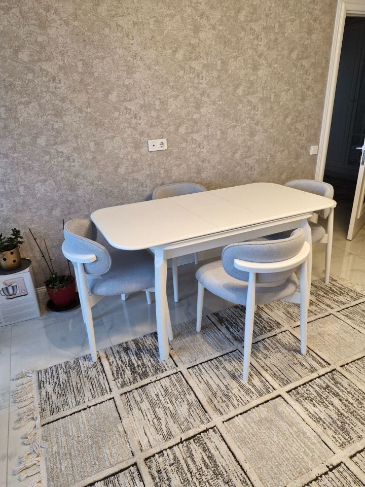 Beyaz Talha Masa + Polo Sandalye Takımı 