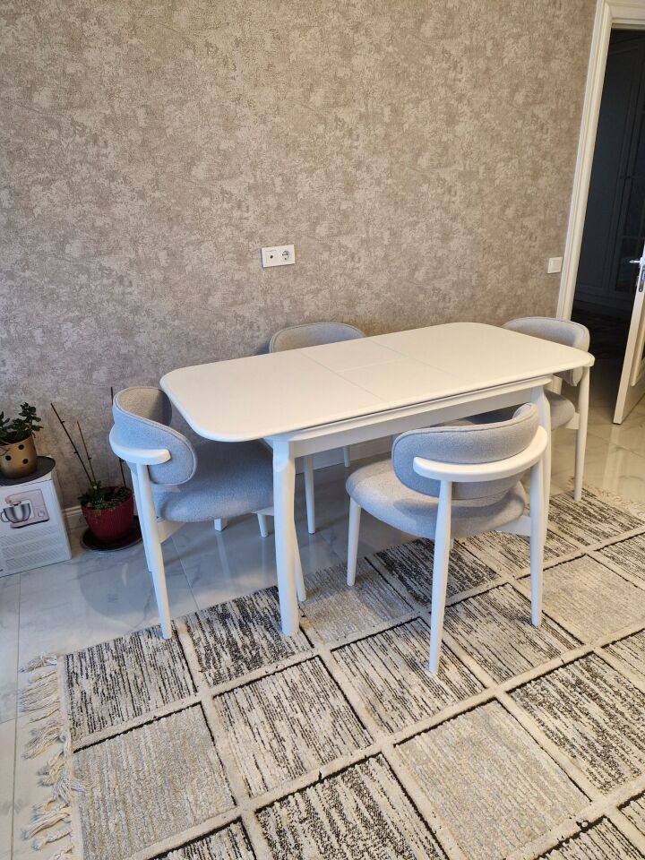 Beyaz Talha Masa + Polo Sandalye Takımı 