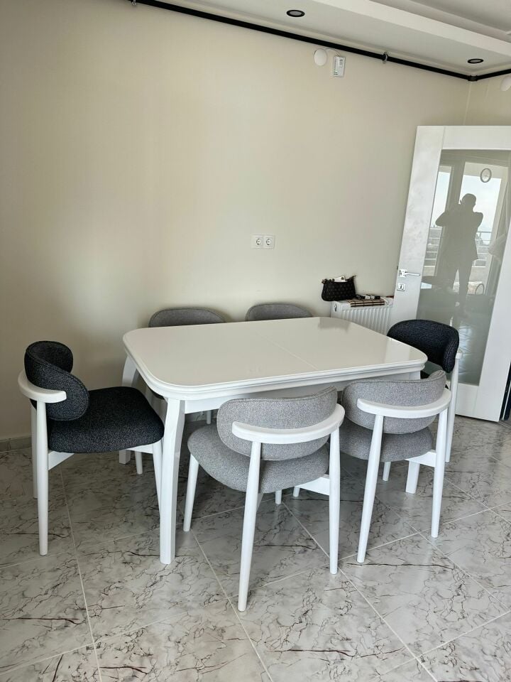 Beyaz Talha Masa + Polo Sandalye Takımı 