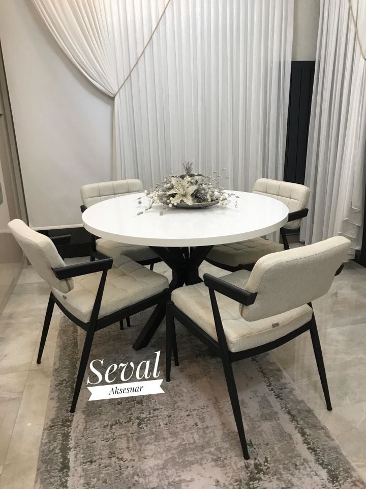 Beyaz Yıldız Masa + Klas Sandalye Takımı
