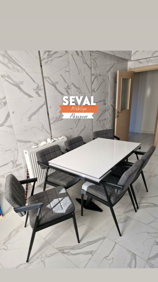 Beyaz X Masa + Klas Sandalye Takımı 