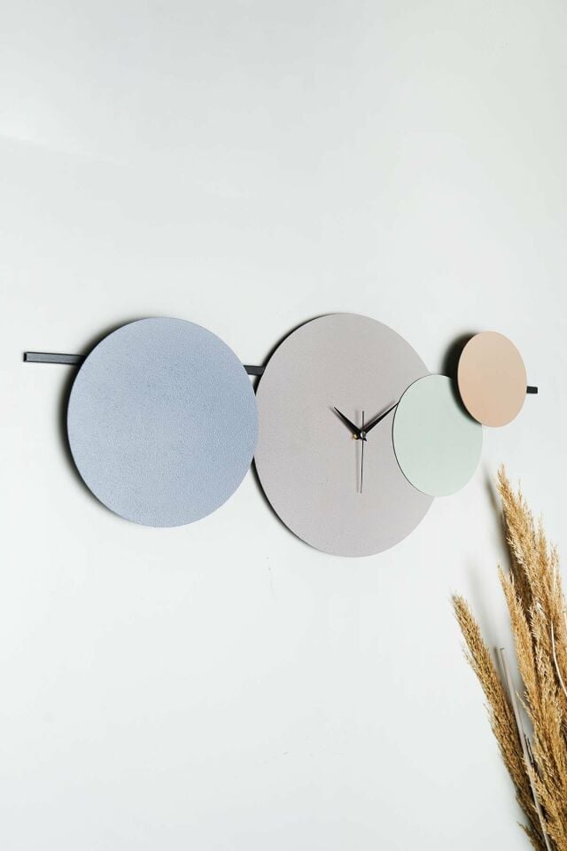 Maxico Metal 75-30cm Dekoratif Duvar Saati (Mavi-Lila-Yeşil-Kahve) 