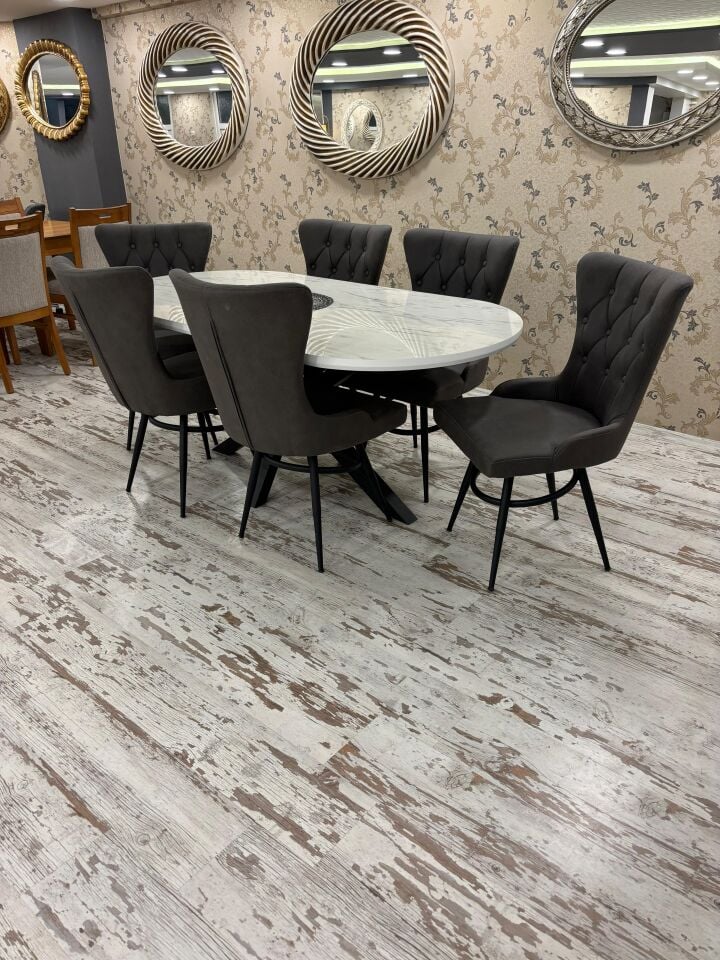 Marmo Oval Örümcek Masa + Gökyüzü Sandalye Takımı