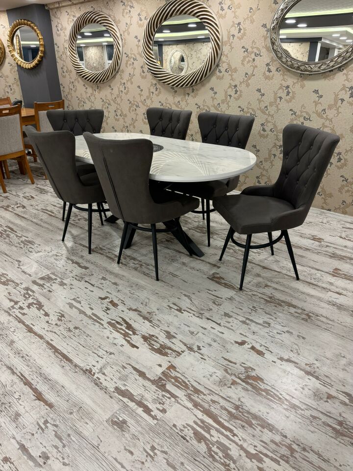 Marmo Oval Örümcek Masa + Gökyüzü Sandalye Takımı