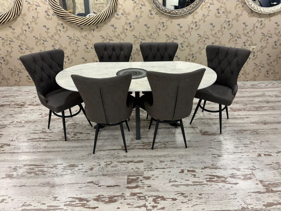 Marmo Oval Örümcek Masa + Gökyüzü Sandalye Takımı