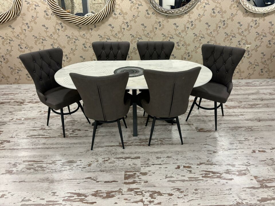 Marmo Oval Örümcek Masa + Gökyüzü Sandalye Takımı