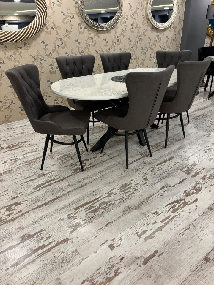 Marmo Oval Örümcek Masa + Gökyüzü Sandalye Takımı