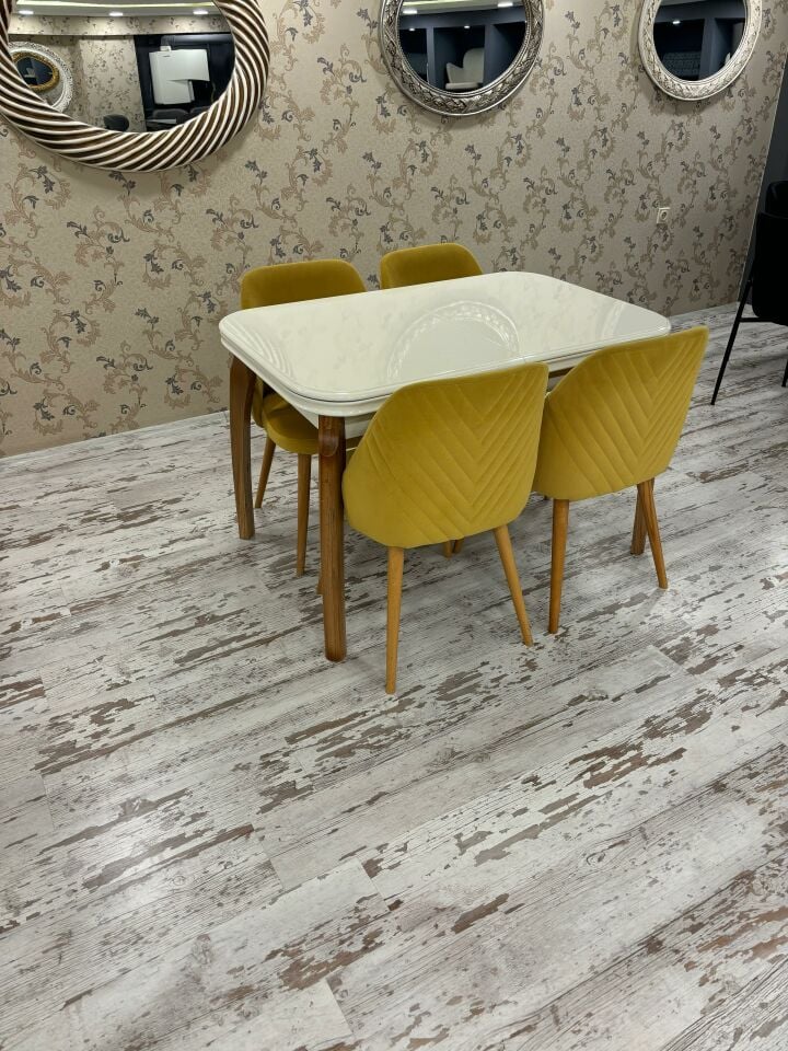 Krem Talha Masa + V Sandalye Takımı