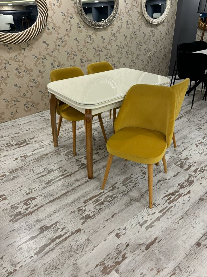 Krem Talha Masa + V Sandalye Takımı