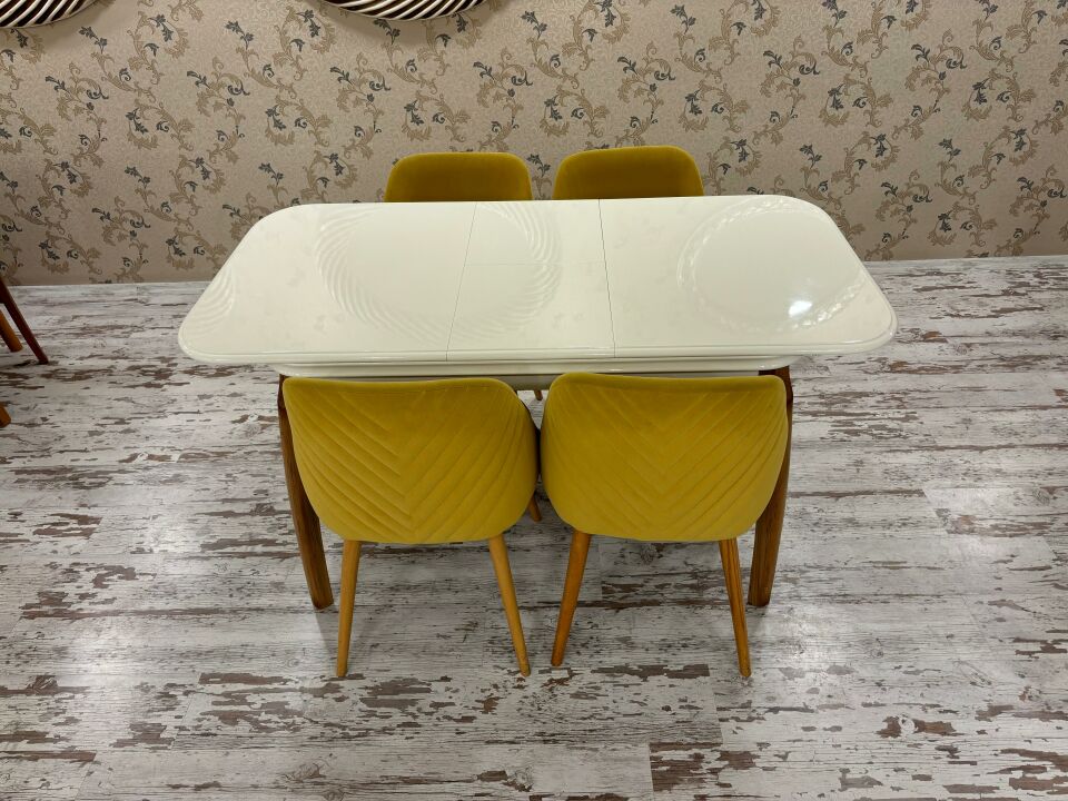 Krem Talha Masa + V Sandalye Takımı