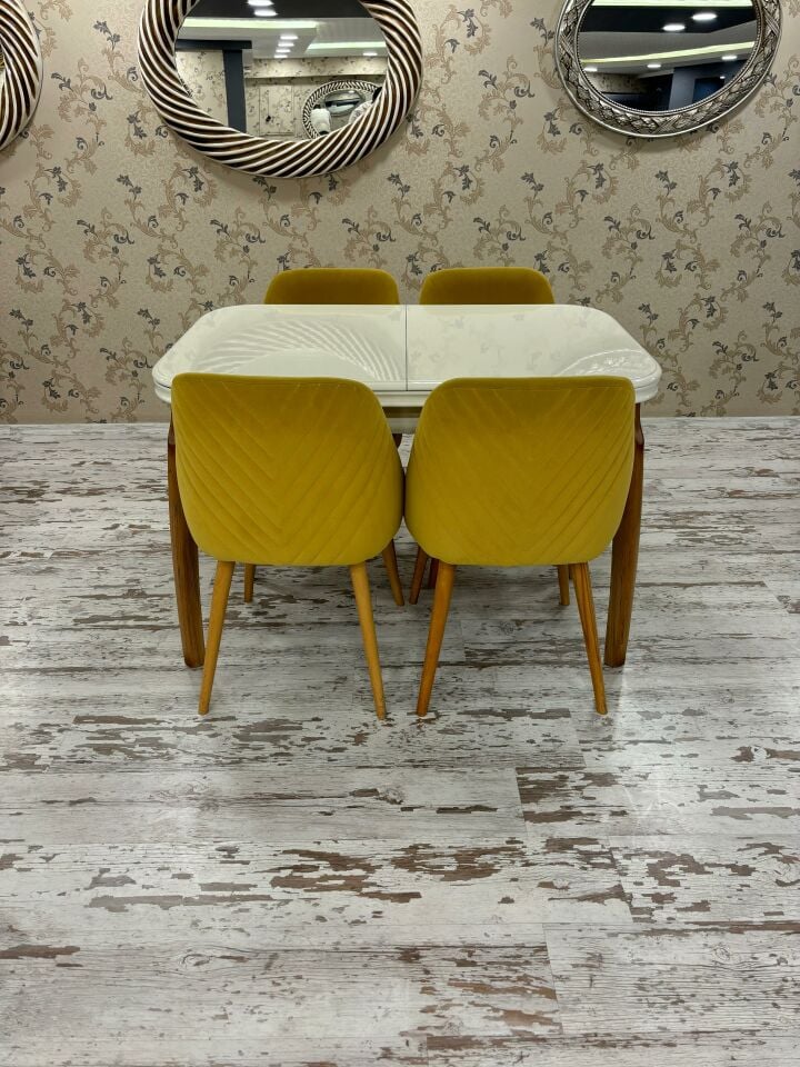 Krem Talha Masa + V Sandalye Takımı