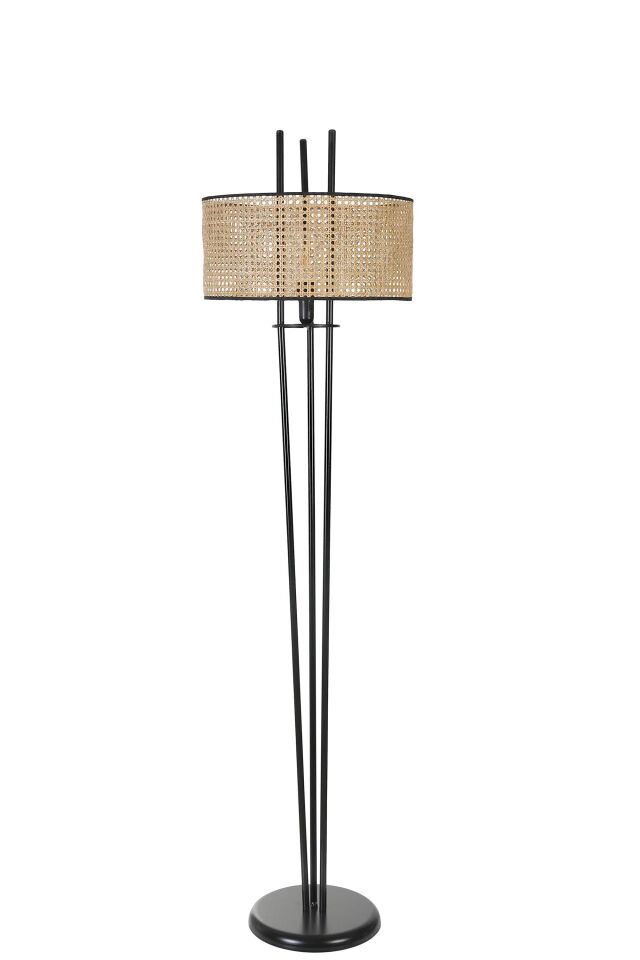 Belen Siyah Silindir Rattan Abajurlu Lambader 