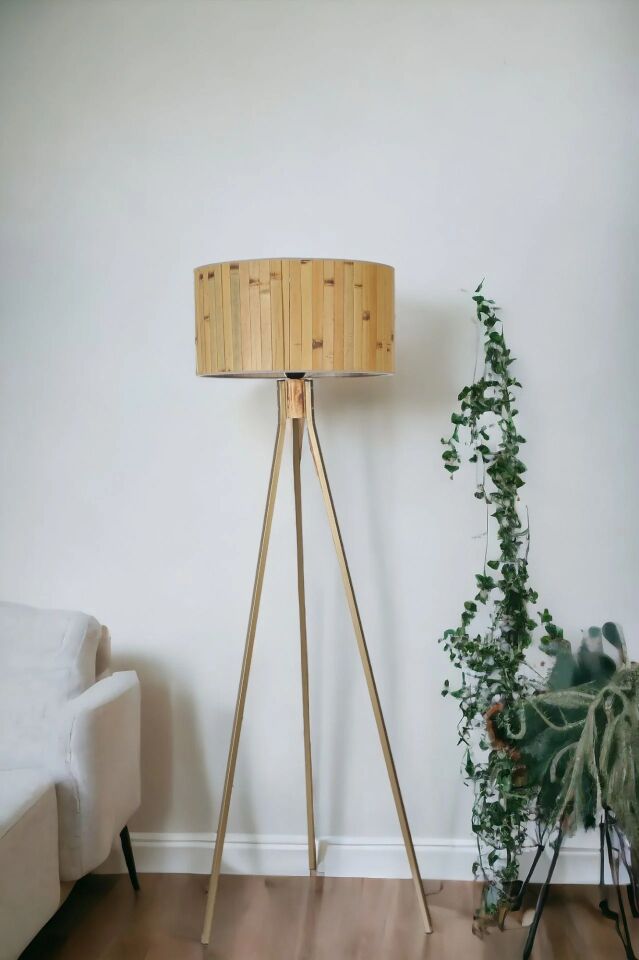 Fisco Tripod Eskitme Silindir Bambu 02 Abajurlu Lambader 
