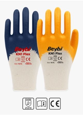 KN1 Flex Nitril Kaplı Pamuk Eldiven ( 288 ÇİFT / KOLİ )