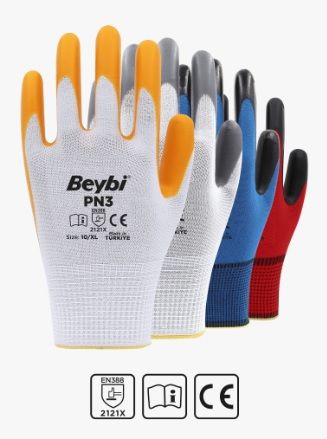 PN3 Nitril Kaplı Polyester Eldiven ( 288 ÇİFT / KOLİ )